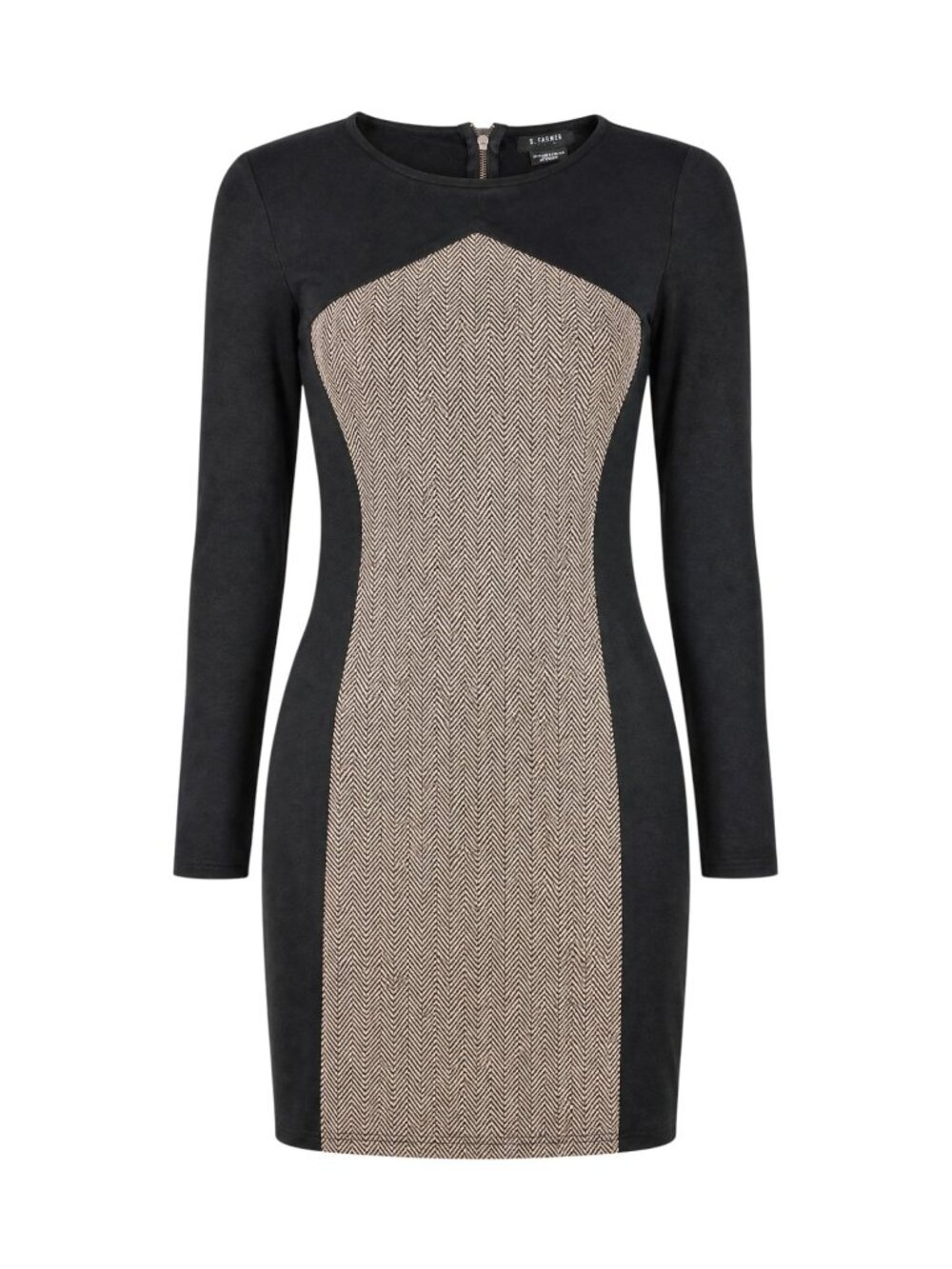 B. Smart Women's Black & Brown Chevron Bodycon Long Sleeve Dress Size 14